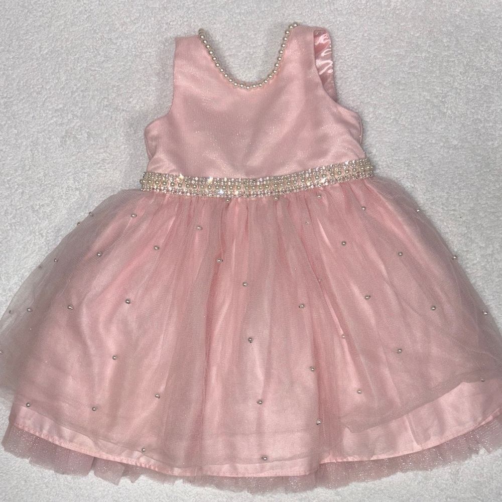 Princess couture Charming Pink Pearl tulle sleeveless Formal Dress girls 2t